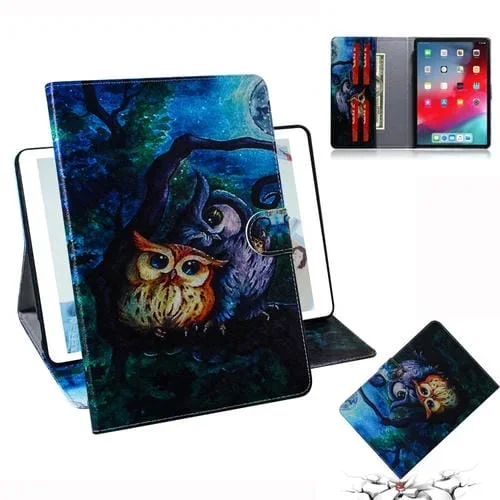 Funda de Cuero para iPad Pro 11 (2018) con Tapa Horizontal, Soporte, Ranura para Tarjeta y Billetera (Búho)