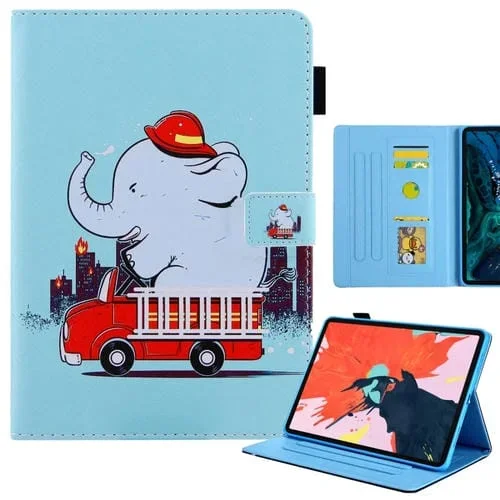 Funda de Cuero para iPad Pro 11 2024 con Dibujo a Color Elefante de Fuego
