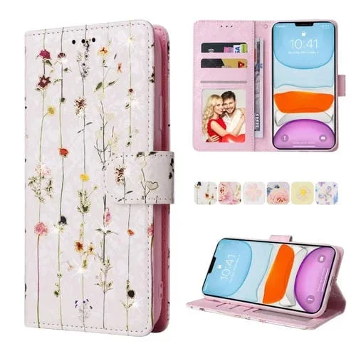 Funda de Cuero para iPhone 11 Pro Bronzing Painting con Protección Rfid (Mundo de Flores Secas)