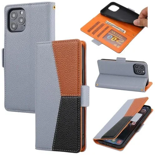 Funda de Cuero para iPhone 13 Mini Litchi Texture con Tapa Horizontal, Ranuras para Tarjetas, Soporte, Billetera y Marco de Fotos (Gris)