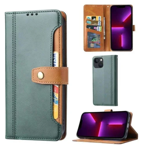 Funda de Cuero Para iPhone 14 Calf Texture Double Fold Broche con Tapa Horizontal (Verde)