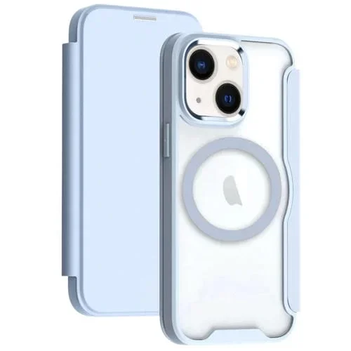 Funda de Cuero para iPhone 14 Magsafe Bloqueo Rfid Adsorción con Tapa (Azul)