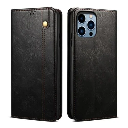 Funda de Cuero para iPhone 15 Pro Max Oil Wax Crazy Horse Texture (Negro)