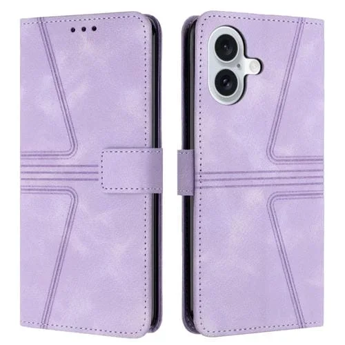 Funda de Cuero para iPhone 16 Plus con Forma de Triángulo (Morado)