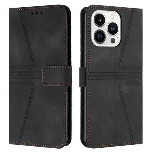 Funda de Cuero para iPhone 16 Pro Forma de Triángulo (Negro)