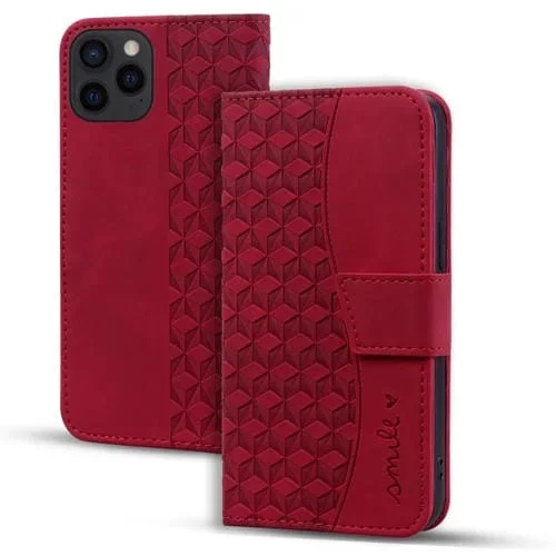 Funda de Cuero para iPhone 16 Pro Max con Hebilla de Diamante y Cordón (Rojo Vino)