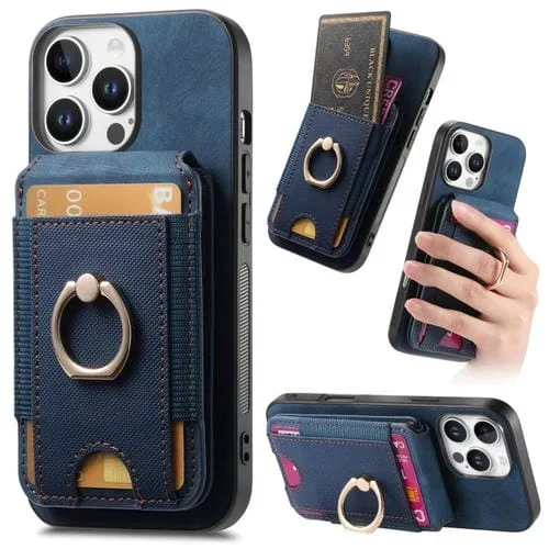 Funda de Cuero para iPhone 16 Pro Max con Soporte Magnético Divisible Estilo Retro (Azul)