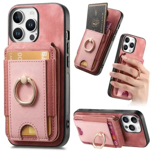 Funda de Cuero para iPhone 16 Pro Max con Soporte Magnético Divisible y Estilo Retro (Rosa)
