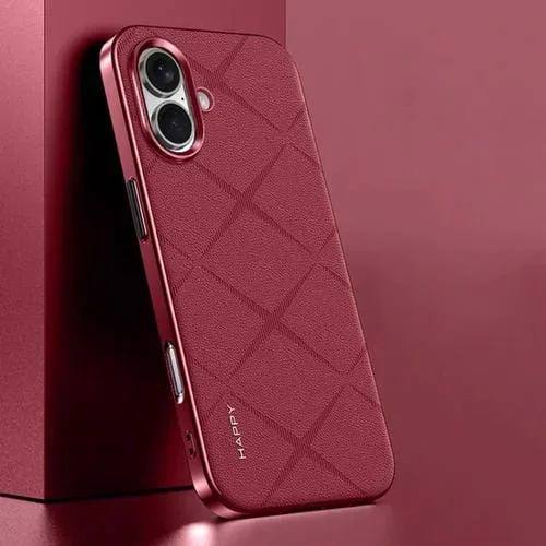 Funda de Cuero para iPhone 16 Protección (Rojo Vino)