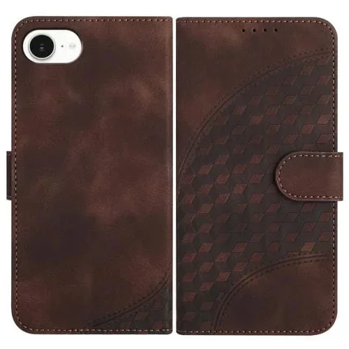 Funda de Cuero para iPhone 16E Yx0060 con Relieve de Cabeza de Elefante y Cordón (Café)