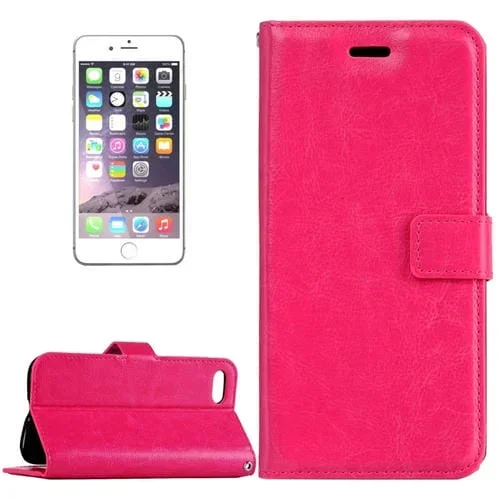 Funda de Cuero para iPhone 8 Plus y 7 Plus Crazy Horse Texture con Tapa Horizontal, Hebilla Magnética, Soporte, Ranuras para Tarjetas, Billetera y Marco de Fotos (Magenta)
