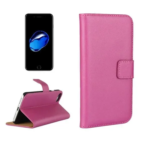 Funda de Cuero para iPhone 8 y 7 con Tapa Horizontal Genuina Dividida Soporte Ranuras y Billetera (Magenta)