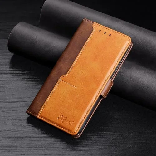 Funda de Cuero para iPhone X Xs Retro Textura Contraste Hebilla Lateral Tapa Horizontal Soporte Ranuras Tarjetas Billetera (Marrón)