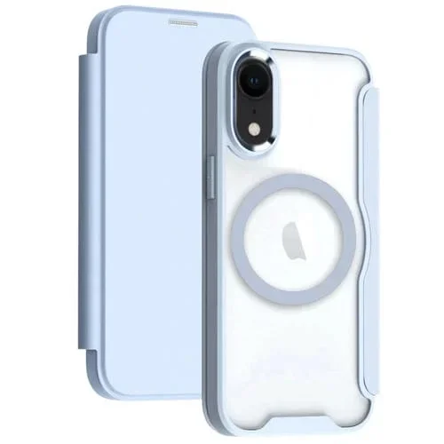 Funda de Cuero para iPhone Xr Magsafe Bloqueo Rfid con Tapa (Azul)