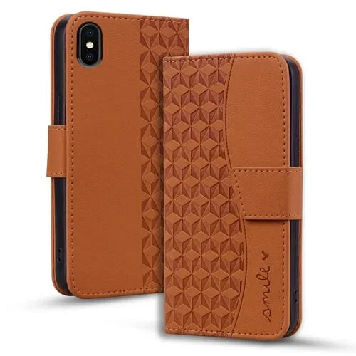 Funda de Cuero para iPhone Xs Max Business con Hebilla de Diamante y Cordón (Marrón)