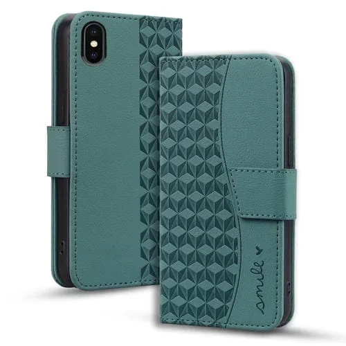 Funda de Cuero para iPhone Xs Max Business con Hebilla de Diamante y Cordón (Verde)