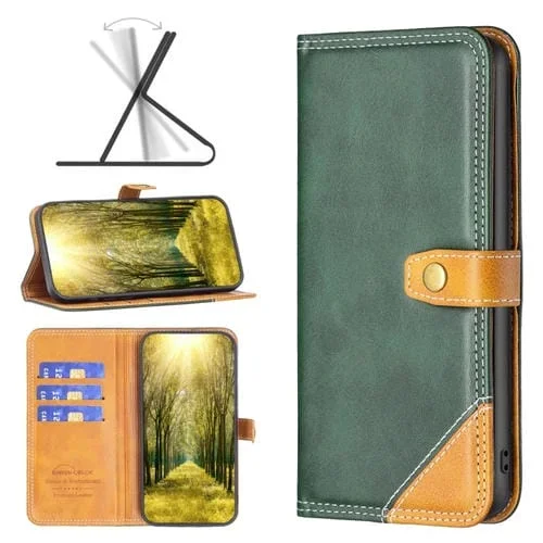 Funda de Cuero para iPhone Xs Max con Hilo de Coser Doble a Juego (Verde)