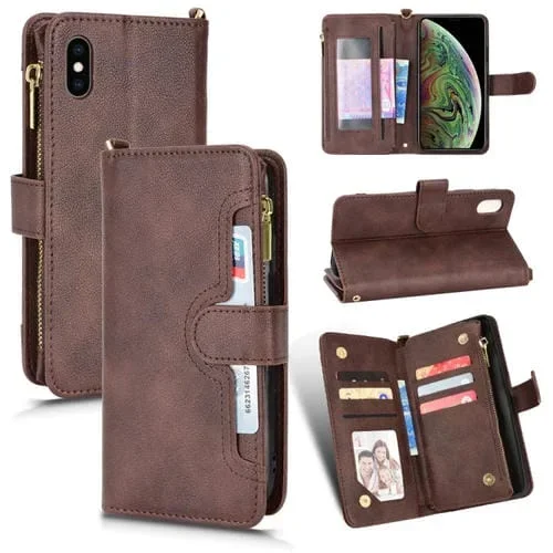 Funda de Cuero para iPhone Xs Max Litchi Texture con Cremallera (Marrón)