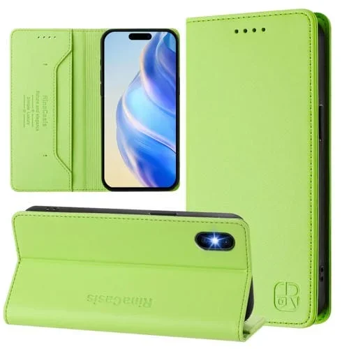 Funda de Cuero para iPhone Xs Max Rc01 con Doble Pliegue y Succión Magnética (Verde Hierba)