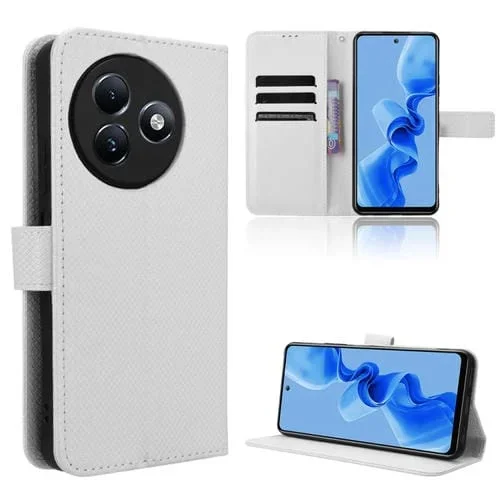 Funda de Cuero para Itel S24 4G con Textura de Diamante (Blanco)