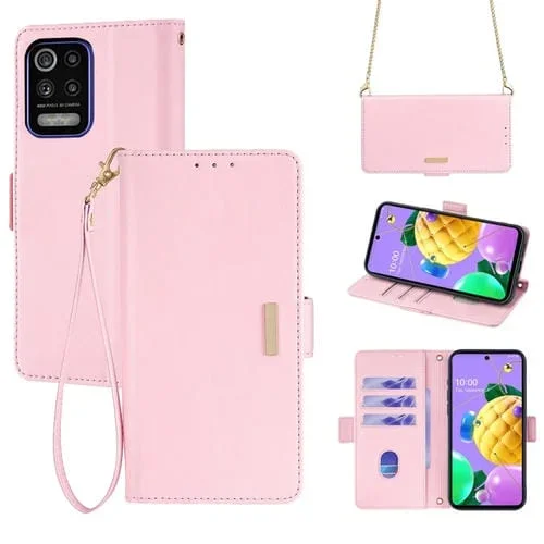 Funda de Cuero para LG K52 con Cadena Cruzada (Rosa)