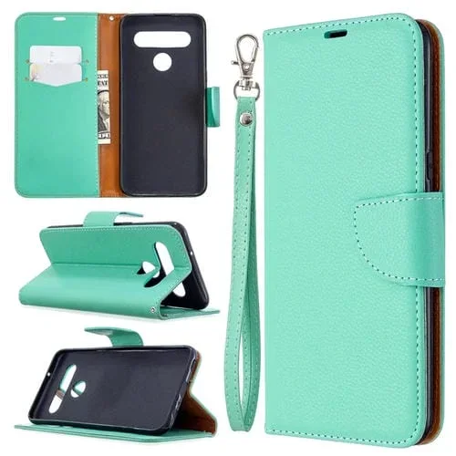 Funda de Cuero para LG K61 Litchi Texture con Soporte, Ranuras para Tarjetas y Cordón (Verde)