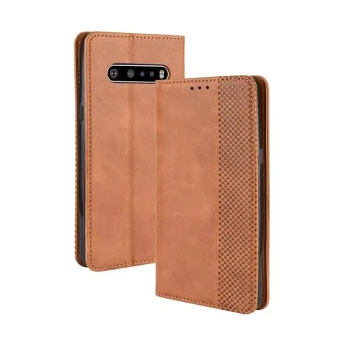 Funda de Cuero para LG V60 Thinq 5G con Hebilla Magnética, Tapa Horizontal, Soporte y Ranuras para Tarjetas (Marrón)