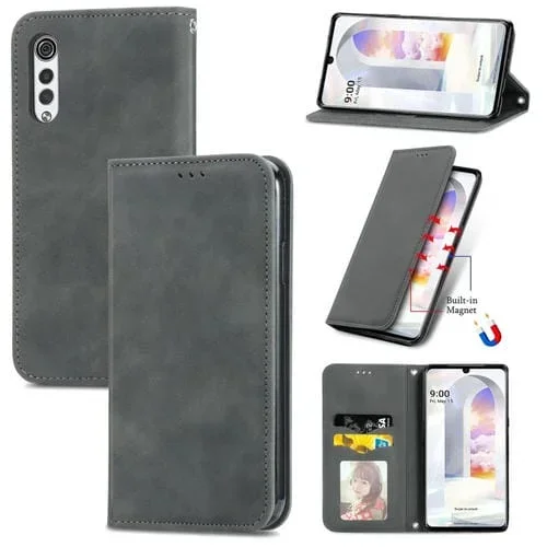 Funda de Cuero para LG Velvet 2 Pro Flip Horizontal Magnética con Soporte y Ranuras para Tarjetas (Gris)