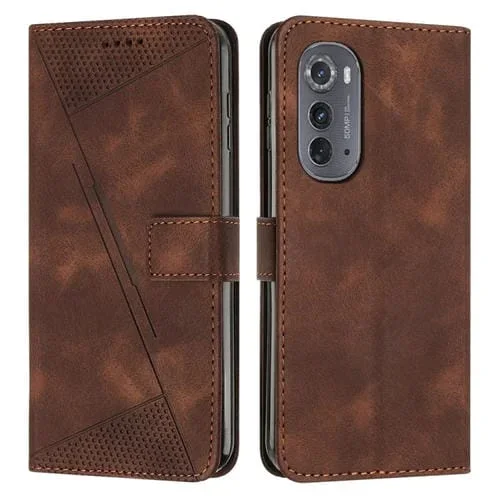 Funda de Cuero para Motorola Edge 2022 Dream Triangle con Cordón (Marrón)