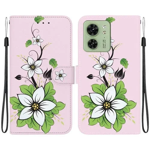 Funda de Cuero para Motorola Edge 40 con Dibujo Coloreado y Textura de Cristal (Lirio)