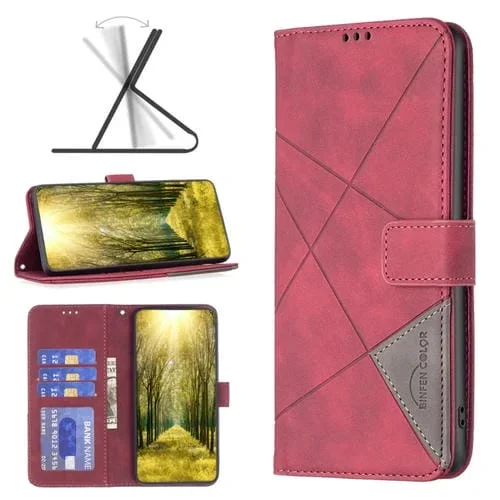 Funda de Cuero para Motorola Edge 40 con Hebilla Magnética y Textura Rombo (Rojo)