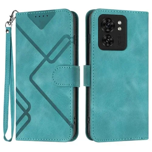 Funda de Cuero para Motorola Edge 40 con Textura Line Pattern Skin Feel (Azul Claro)