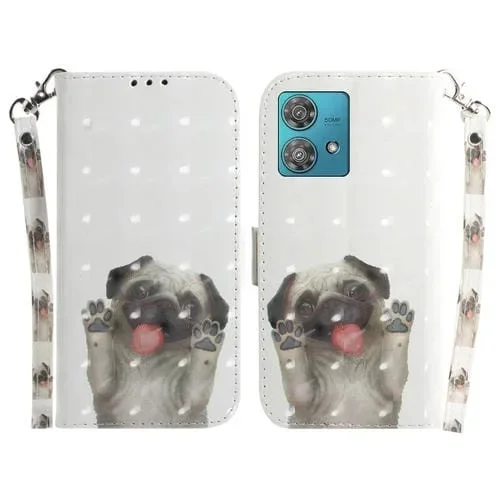 Funda de Cuero para Motorola Edge 40 Neo con Tapa Horizontal y Diseño 3D (Pug)
