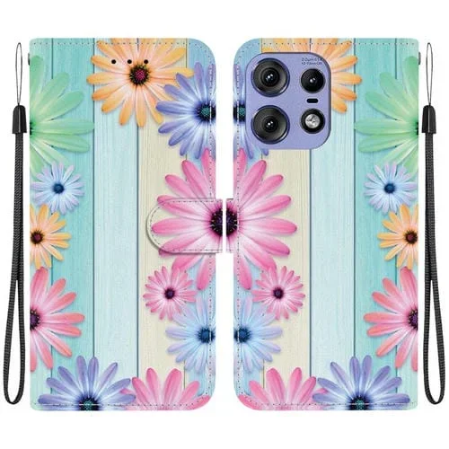 Funda de Cuero para Motorola Edge 50 Pro con Dibujo de Colores y Textura de Cristal (Girasoles)