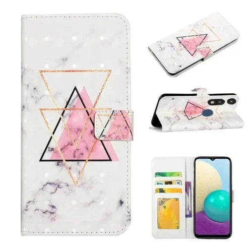 Funda de Cuero para Motorola Moto E 2020 con Dibujo 3D en Relieve al Óleo (Mármol Triangular)
