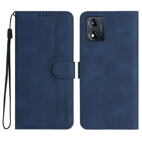 Funda de Cuero para Motorola Moto E13 con Sensación de Piel y Patrón de Corazón (Azul Real)