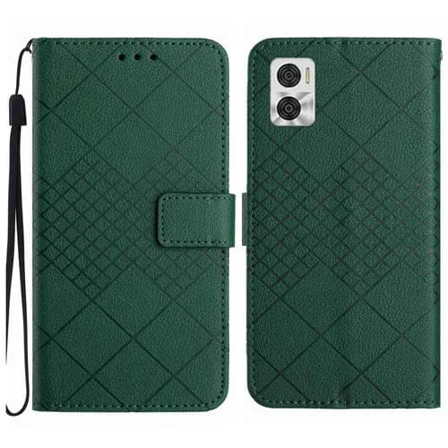Funda de Cuero para Motorola Moto E22 / E22I 4G con Textura de Rejilla Rómbica (Verde)
