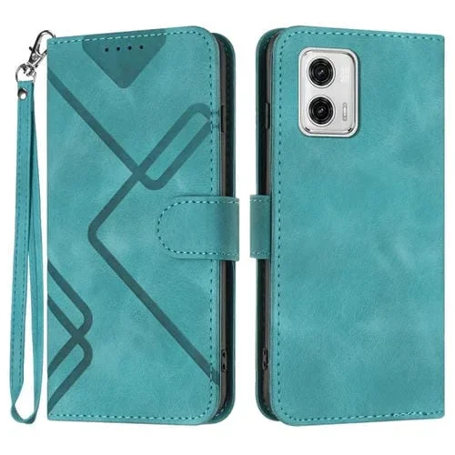 Funda de Cuero para Motorola Moto G 5G 2023 con Sensación de Piel y Patrón de Líneas (Azul Claro)