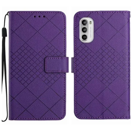 Funda de Cuero para Motorola Moto G Stylus 2022 4G con Textura de Rejilla Rómbica (Púrpura)