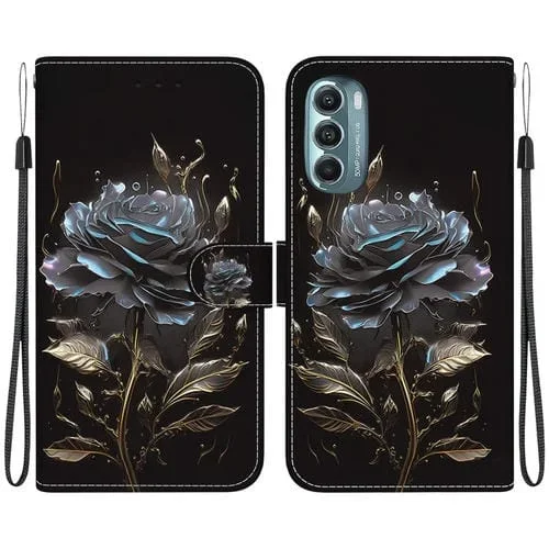 Funda de Cuero para Motorola Moto G Stylus 5G 2022 con Dibujo Coloreado y Textura de Cristal (Rosa Negra)