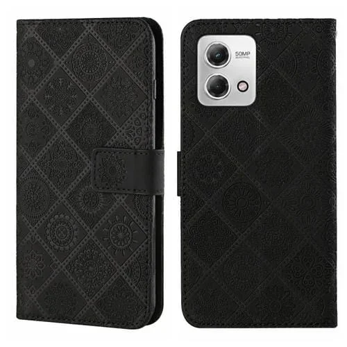 Funda de Cuero para Motorola Moto G Stylus 5G 2023 con Patrón Étnico en Relieve (Negro)
