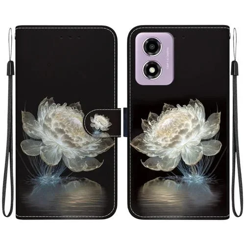 Funda de Cuero para Motorola Moto G04S Moto E14 con Dibujo de Colores y Textura de Cristal (Peonía de Cristal)