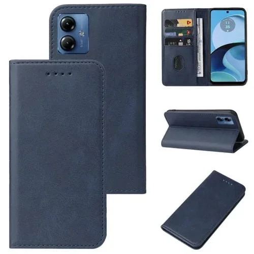 Funda de Cuero para Motorola Moto G14 con Cierre Magnético (Azul)