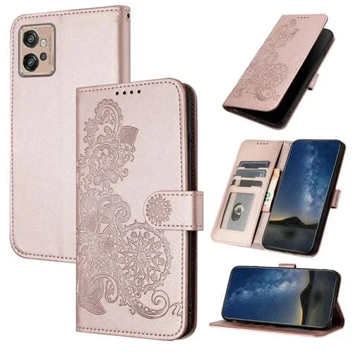 Funda de Cuero para Motorola Moto G32 Datura Flower con Tapa en Relieve (Oro Rosa)