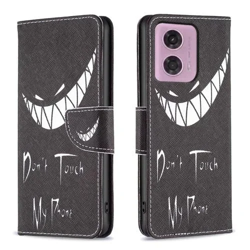 Funda de Cuero para Motorola Moto G34 5G con Patrón de Dibujo Coloreado (Sonrisa)