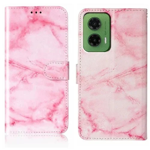 Funda de Cuero para Motorola Moto G35 con Patrón Mármol y Dibujo de Colores (Mármol Rosa)