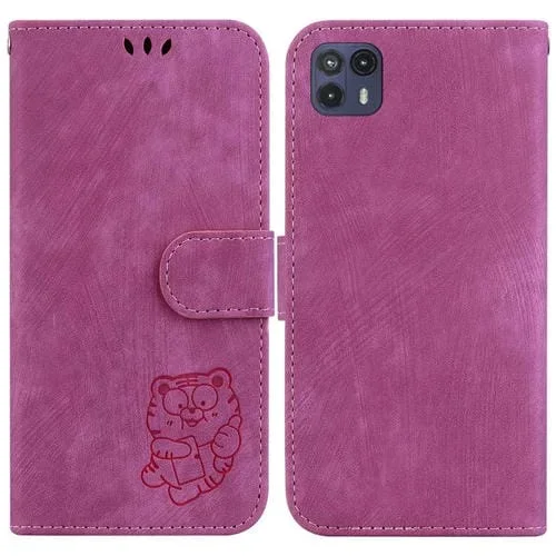 Funda de Cuero para Motorola Moto G50 5G con Relieve Little Tiger (Rojo Rosa)