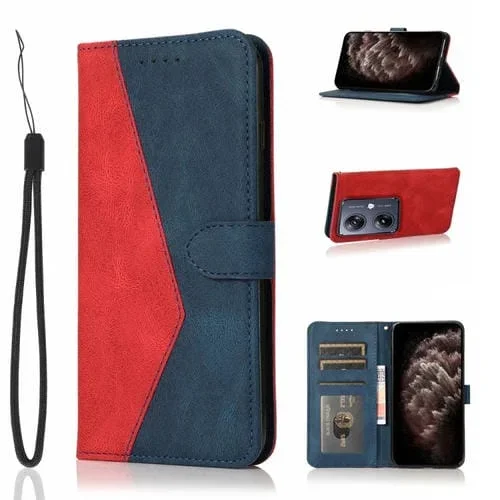 Funda de Cuero para Motorola Moto G54 5G con Costuras Dos Colores (Rojo Azul)