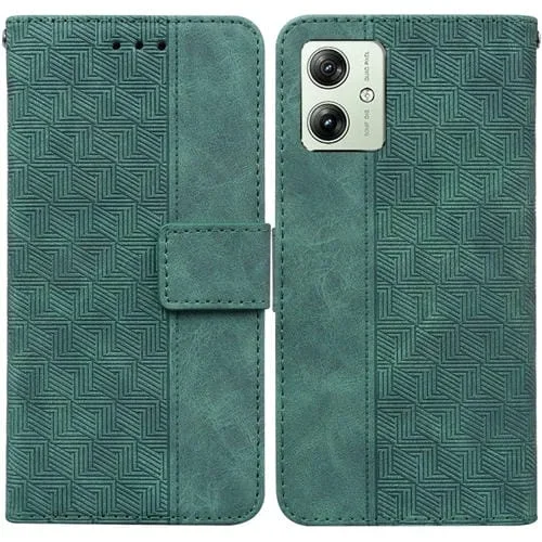 Funda de Cuero para Motorola Moto G54 con Relieve Geométrico (Verde)