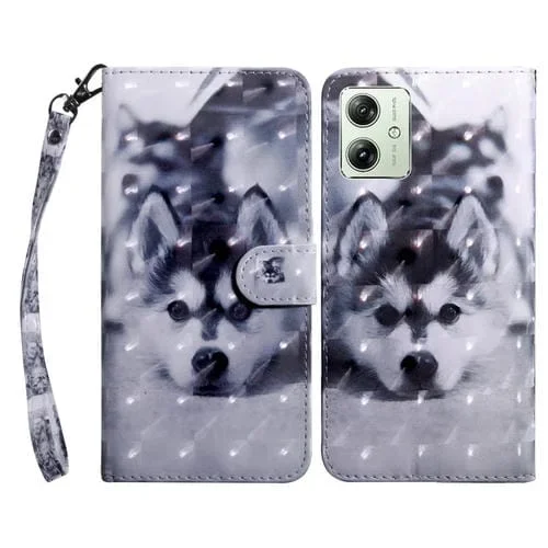 Funda de Cuero para Motorola Moto G54 Pintada en 3D (Husky)